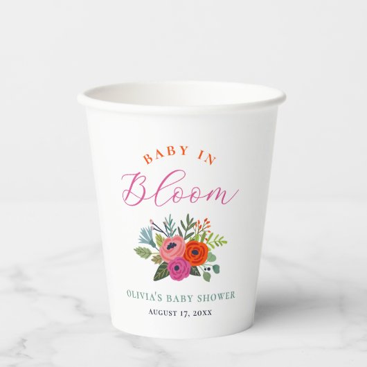 Baby in Bloom Bright Floral Baby shower Papieren Bekers (Voorkant)