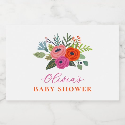 Baby in Bloom Bright Floral Baby shower Sparkling Wijnetiket (Enkel label)