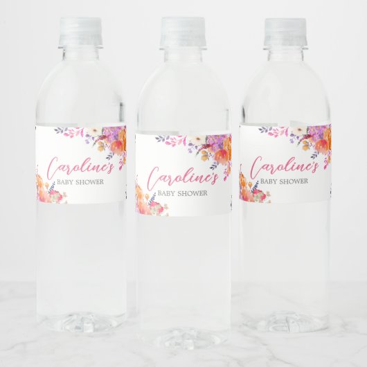 Baby in Bloom Bright Floral Baby shower Waterfles Etiket (Flessen)