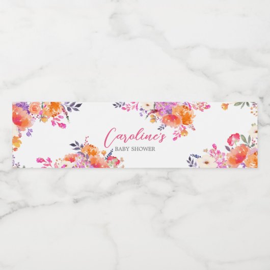 Baby in Bloom Bright Floral Baby shower Waterfles Etiket (Enkel label)