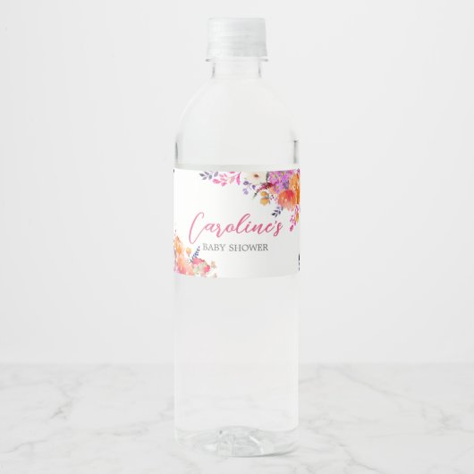 Baby in Bloom Bright Floral Baby shower Waterfles Etiket (Voorkant)