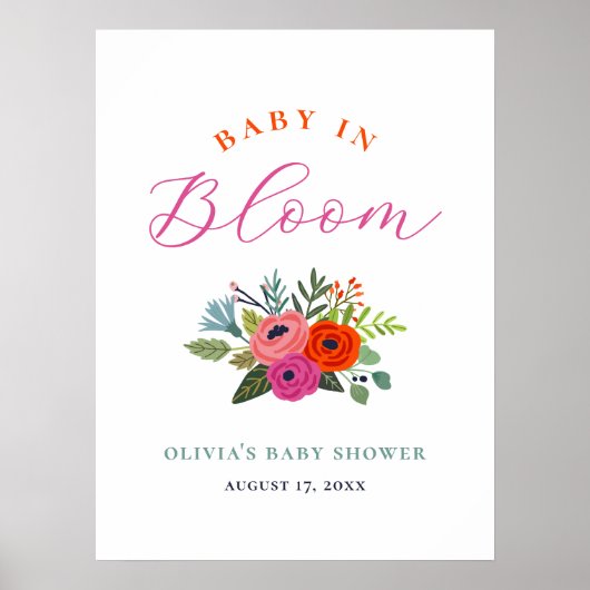 Baby in Bloom Bright Floral Baby shower Welkom Poster (Voorkant)