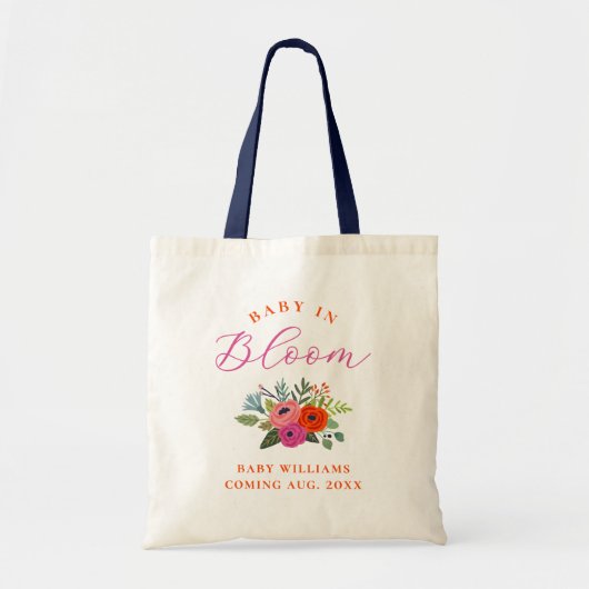 Baby in Bloom Bright Floral zwangerschapsaankondig Tote Bag (Voorkant)