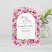 Baby in Bloom Bright Pink Floral Boho Baby shower Kaart (Staand voorkant)