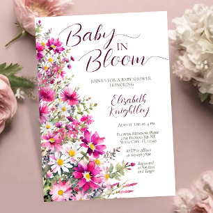 Baby in Bloom Bright Pink Floral Girl Baby shower Kaart