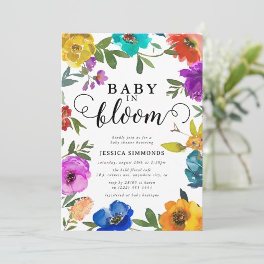Baby in Bloom Bright & vet Baby shower Kaart (Staand voorkant)