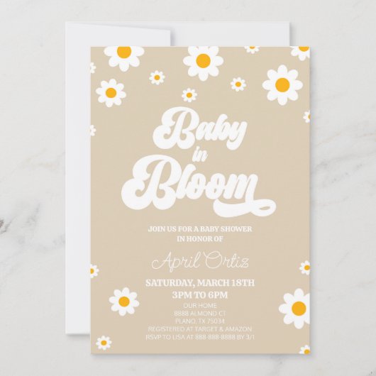 Baby in Bloom Bruin Retro Daisy Flower Baby shower Kaart (Voorkant)