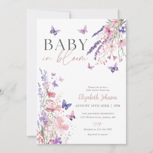 Baby in Bloom Butterflies Wildflowers Baby shower Kaart (Voorkant)