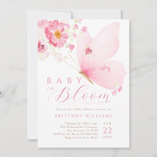 Baby in Bloom Butterfly Baby shower Uitnodiging (Voorkant)