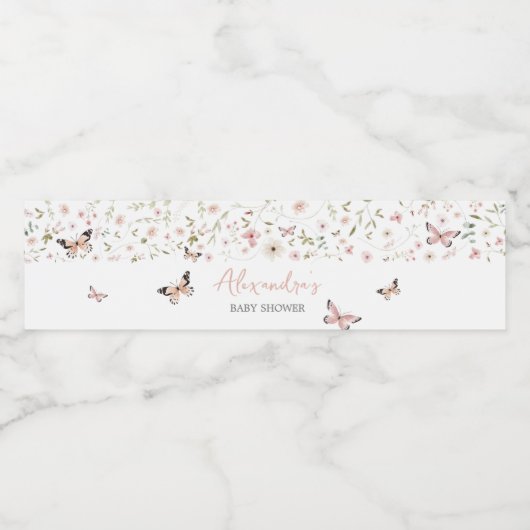 Baby in Bloom Butterfly Baby shower Waterfles Etiket (Enkel label)