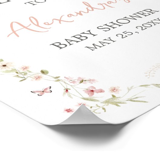 Baby in Bloom Butterfly Baby shower Welkom Poster (Hoek)