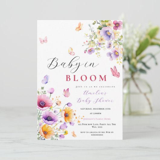 Baby in Bloom Butterfly Baby shower Wildflower Kaart (Staand voorkant)