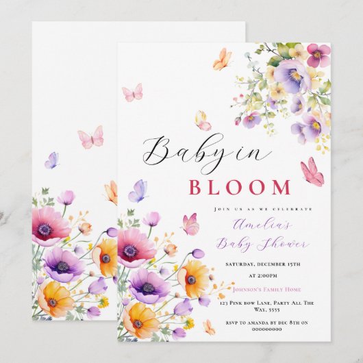 Baby in Bloom Butterfly Baby shower Wildflower Kaart (Voorkant / Achterkant)