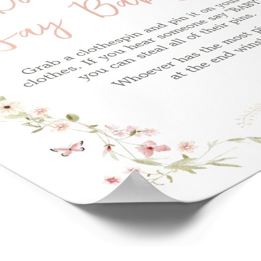 Baby in Bloom Butterfly Baby shower Zeg geen Baby Poster (Hoek)