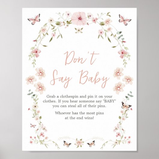 Baby in Bloom Butterfly Baby shower Zeg geen Baby Poster (Voorkant)