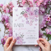 Baby in Bloom Butterfly Floral Paarse Baby shower Kaart
