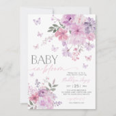 Baby in Bloom Butterfly Floral Paarse Baby shower Kaart (Voorkant)