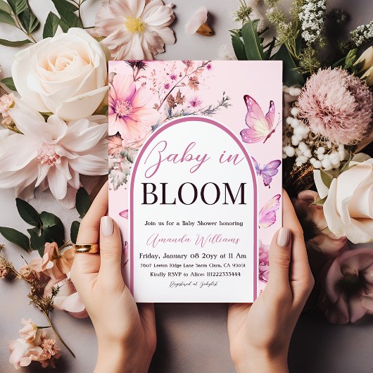 Baby in Bloom Butterfly Paarse Meisje Baby shower Kaart