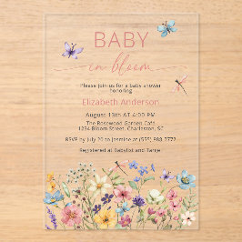 Baby in Bloom Butterfly Wildflower Baby shower Acryl Uitnodigingen