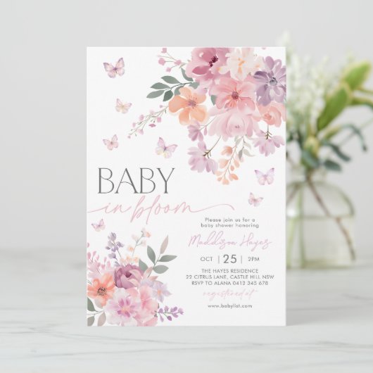 Baby in Bloom Butterfly Wildflower Baby shower Kaart (Staand voorkant)