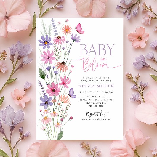 Baby in Bloom Butterfly Wildflower Baby shower Kaart