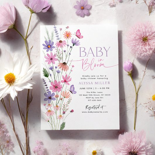 Baby in Bloom Butterfly Wildflower Baby shower Kaart