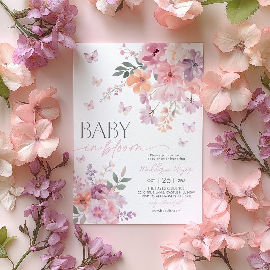 Baby in Bloom Butterfly Wildflower Baby shower Kaart