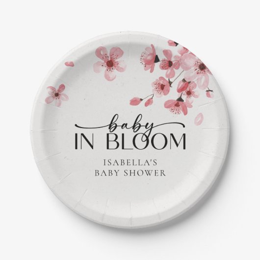 Baby in Bloom Cherry Blossom Baby shower Papieren Bordje (Voorkant)