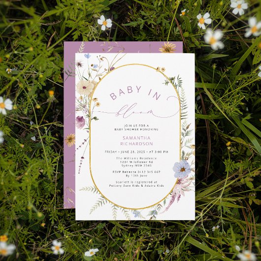 Baby in Bloom Chic Wildflowers Baby shower Kaart