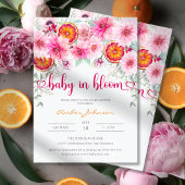 Baby in Bloom Citrus and Pink Floral Baby Shower Kaart