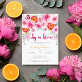 Baby in Bloom Citrus and Pink Floral Baby Shower Kaart