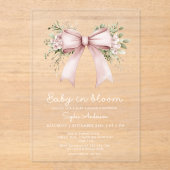 Baby in Bloom Coquette Roze Bow Baby shower Acryl Uitnodigingen (Voorkant)