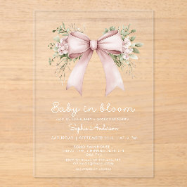 Baby in Bloom Coquette Roze Bow Baby shower Acryl Uitnodigingen
