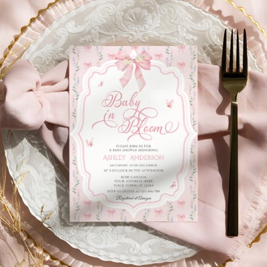 Baby in Bloom Coquette Roze Bow Baby shower Kaart