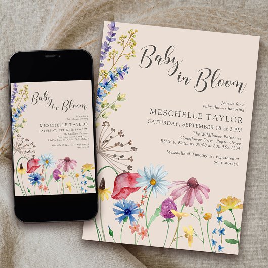 Baby in Bloom Country Wildflower Baby shower Kaart