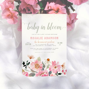 Baby in Bloom Cute Pink Garden Thmed Baby shower Kaart