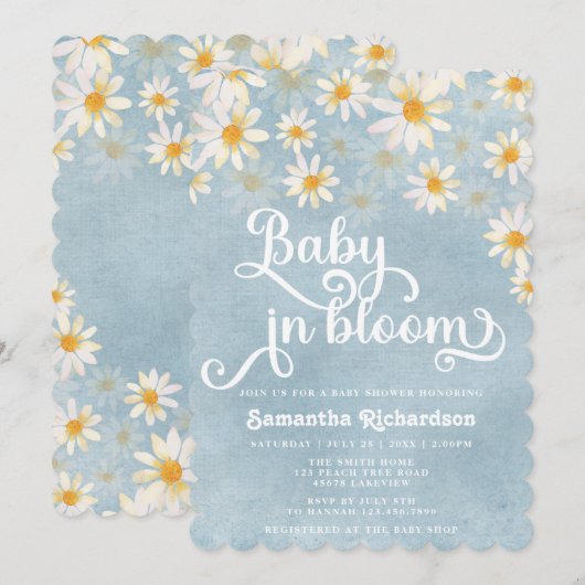Baby in Bloom Daisy Baby shower Uitnodiging (Voorkant / Achterkant)