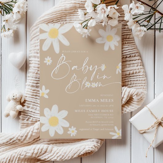 Baby in Bloom Daisy Beige Baby shower Uitnodiging