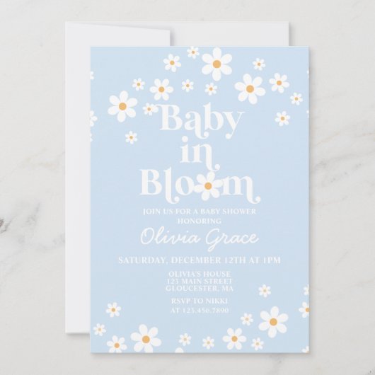 Baby in Bloom! Daisy bord blauw Baby shower Kaart (Voorkant)