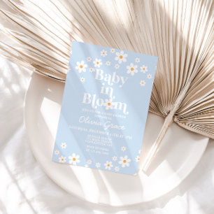 Baby in Bloom! Daisy bord blauw Baby shower Kaart
