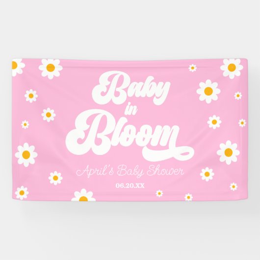 Baby in Bloom Daisy Flower Floral Pink Baby shower Spandoek (Horizontaal)