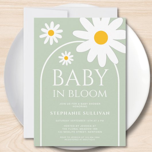 Baby in Bloom Daisy Green Baby Shower Kaart