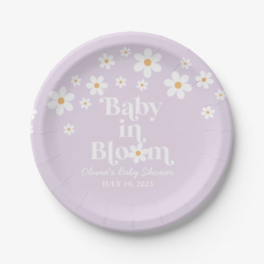 Baby in Bloom Daisy lila Baby shower Papieren Bord (Voorkant)