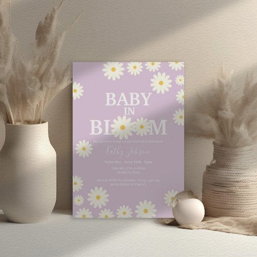 Baby in Bloom Daisy Lila Paarse Boho Baby shower Kaart