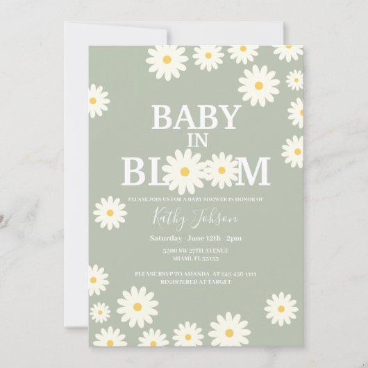 Baby in Bloom Daisy Olive Groen Baby shower Kaart (Voorkant)