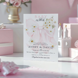 Baby in Bloom Daisy Pink Bow Girl Baby shower Kaart