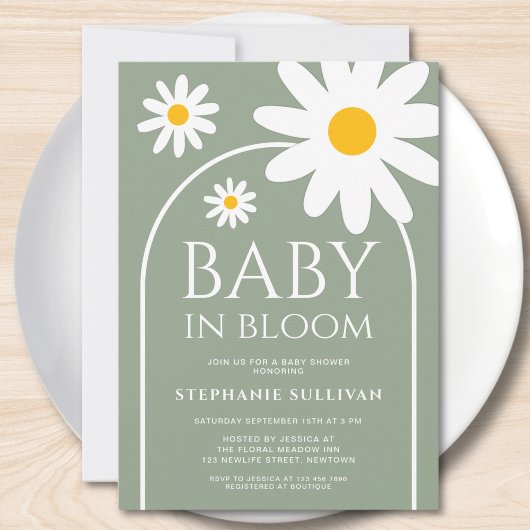 Baby in Bloom Daisy Sage Green Baby Shower Kaart