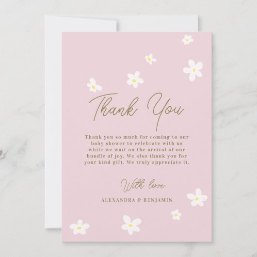 Baby in Bloom Daisy Spring Pink Boho Girl Shower Bedankkaart (Voorkant)