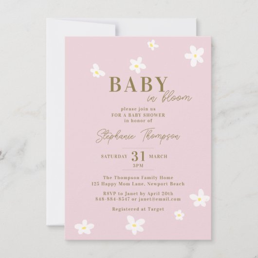 Baby in Bloom Daisy Spring Pink Boho Girl Shower Kaart (Voorkant)