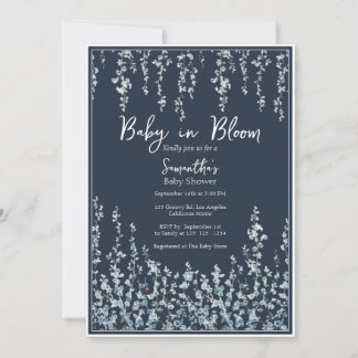 Baby in Bloom Dark Blue Wildflower Baby Shower Kaart